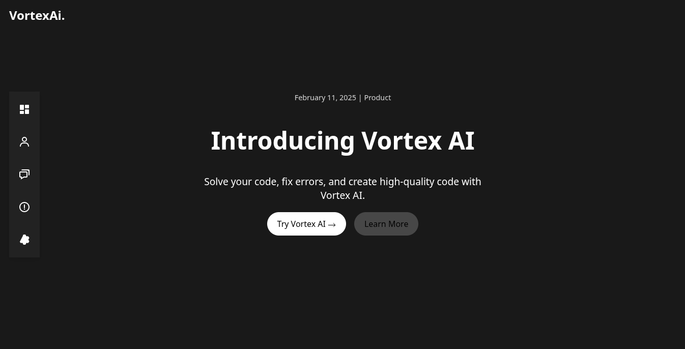 Landing page of Vortex Ai